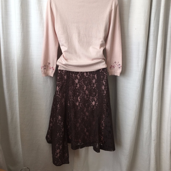 Odille Brown Lace Overlay A-Line Skirt-EUC - Picture 3 of 5